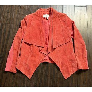 Badgley Mischka Jacket Womens L American Glamour Leather Open Front Biker Suede